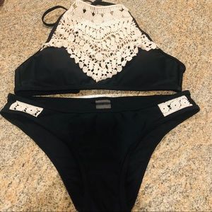 Two-piece Crochet Black Bathing Suit